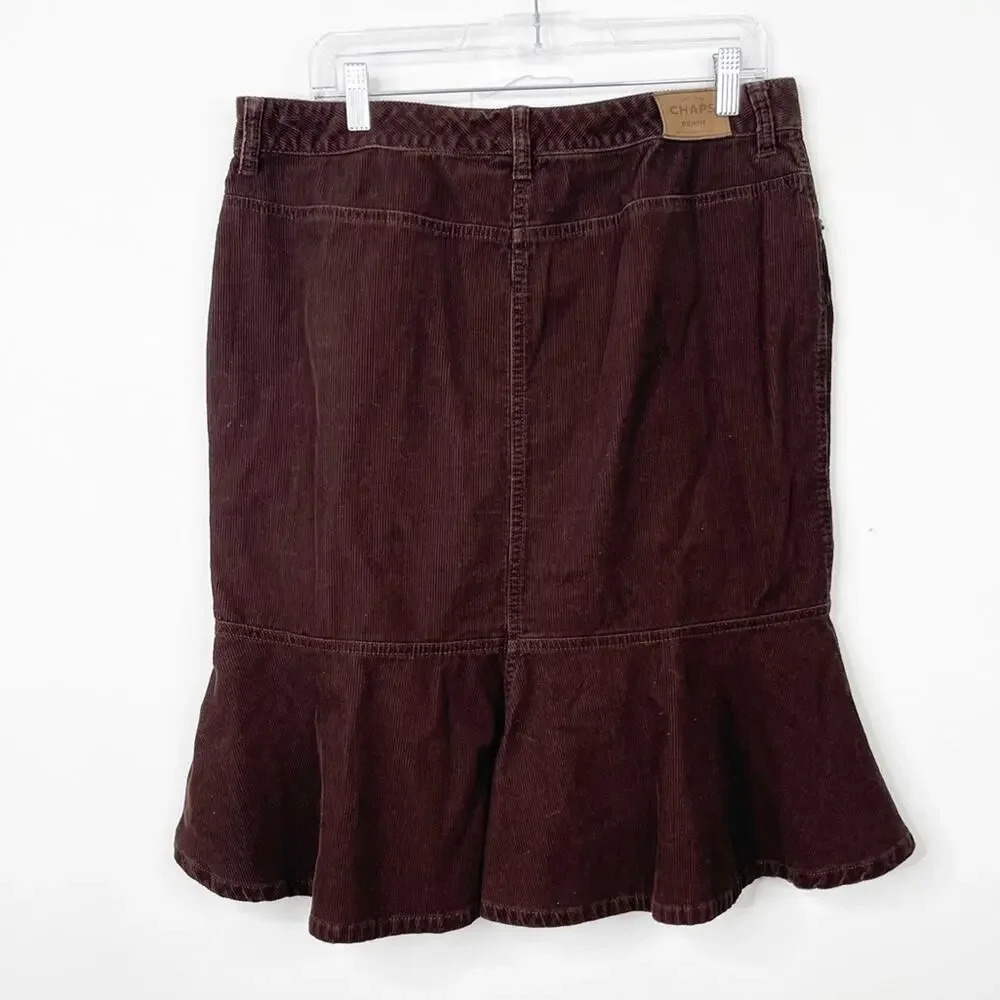 VINTAGE Y2K 00’s 90’s Brown Corduroy Mermaid‎ Trumpet Hem Mini Skirt Sz. 12 - Picture 3 of 3